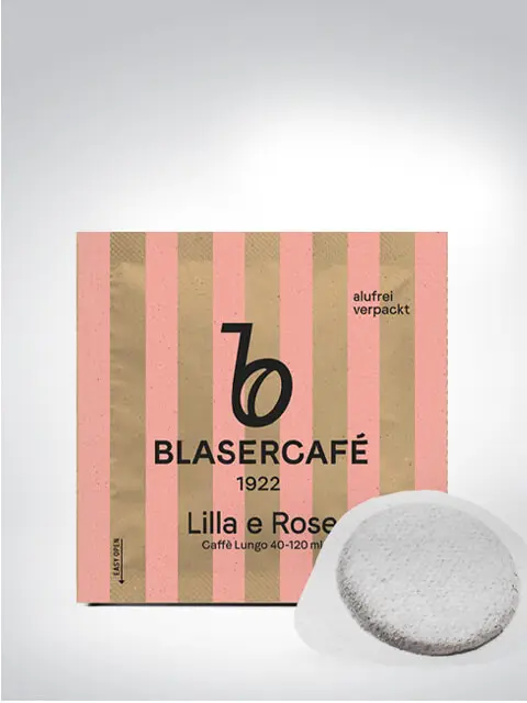 Blasercafé 1922 Lilla e Rose Kaffeepad vor Verpackung