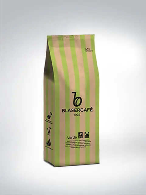 Paket Blasercafé 1922 Verde Bio-Kaffee in grünem Streifendruck