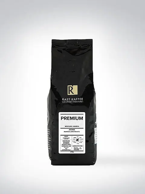 Schwarze Verpackung von Rast Kaffee Premium Arabica-Bohnen